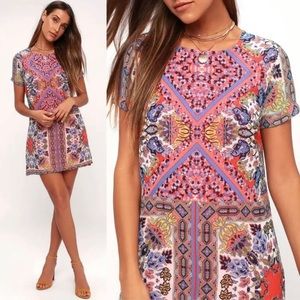 Lulus Sangria Coral Pink Tile Print Shift Dress L 💕💕